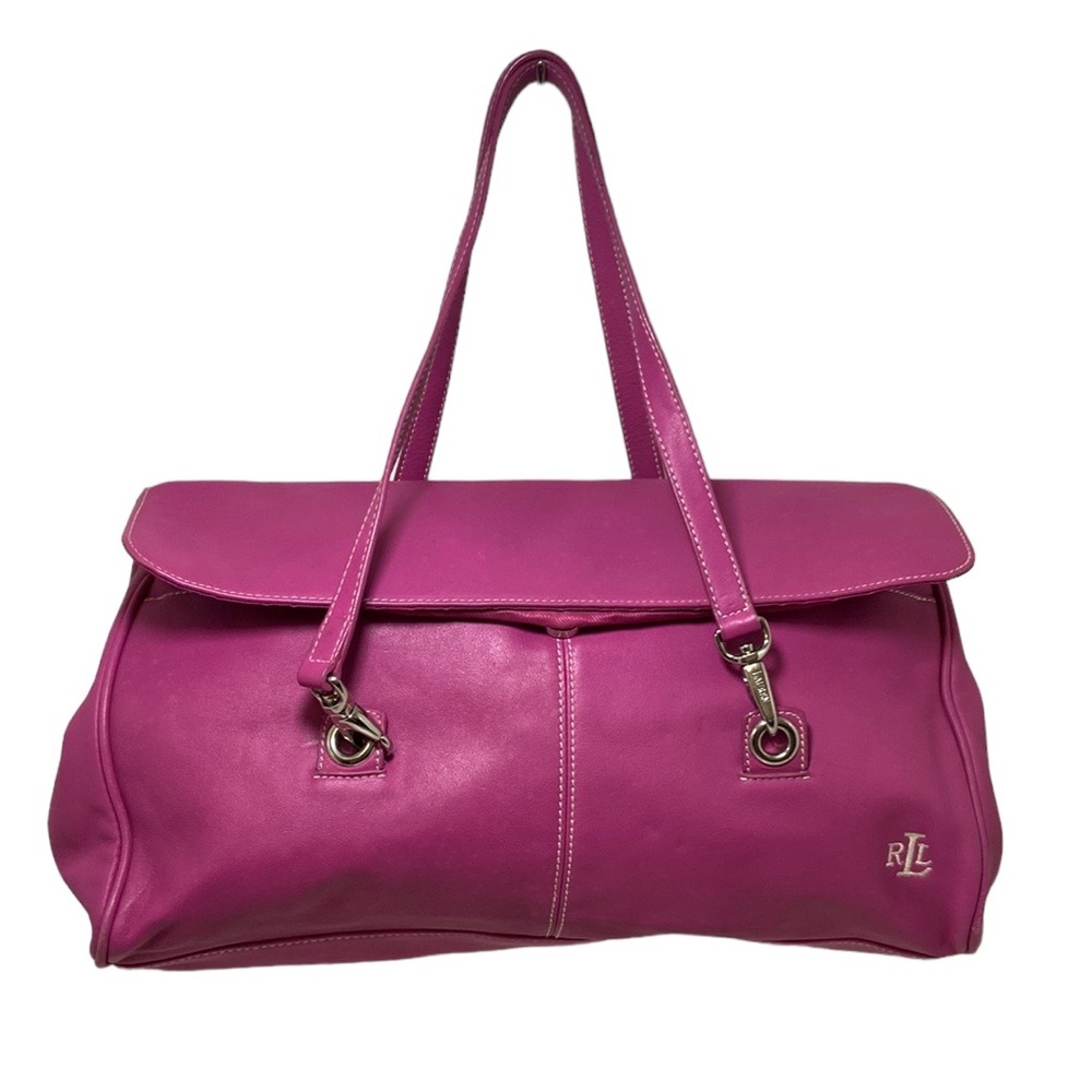 Vintage Lauren Ralph Lauren Pink Leather Tote Handbag Y2K